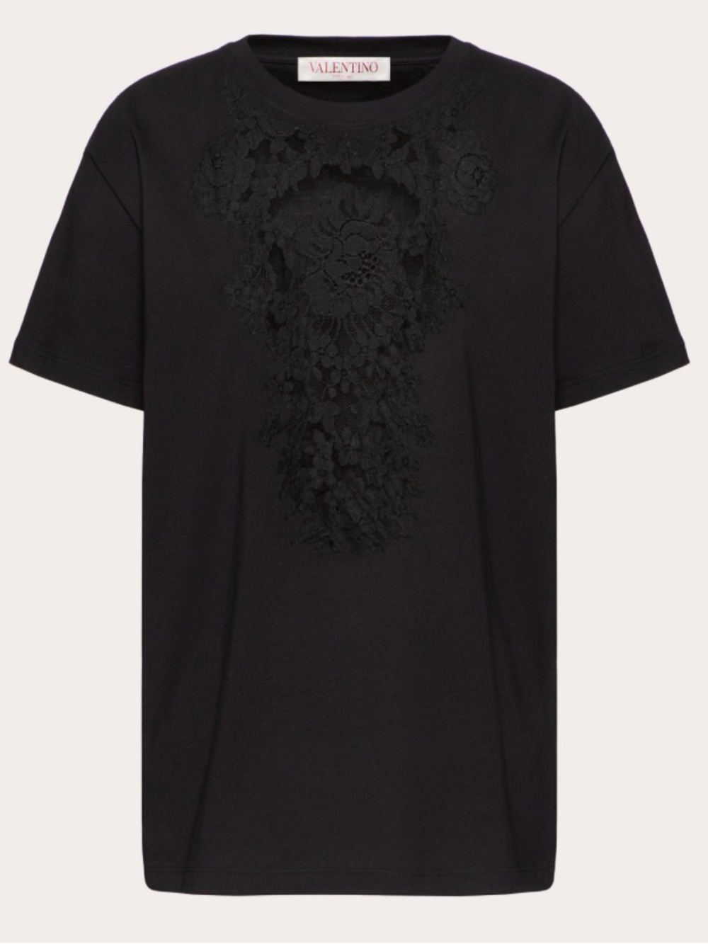 Valentino Garavani Black Lace-Appliqué Short Sleeve Tee